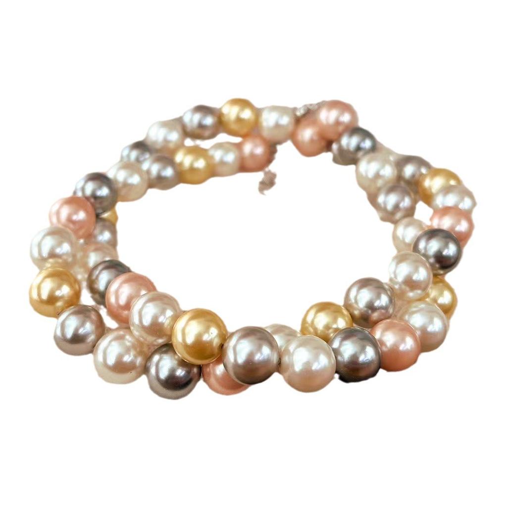 Vintage Mixed Color Natural Deep Sea Shell Pearl Necklace Round Candy Color High-End Niche