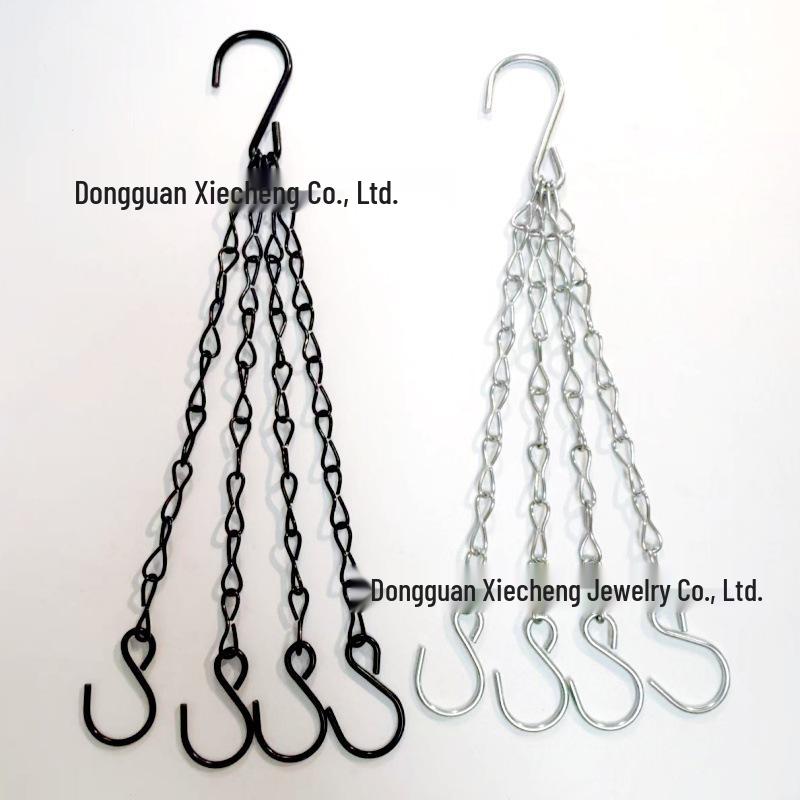 Black & White Zinc 4-Strand Chain Hanging Flower Basket 1.4 Wire
