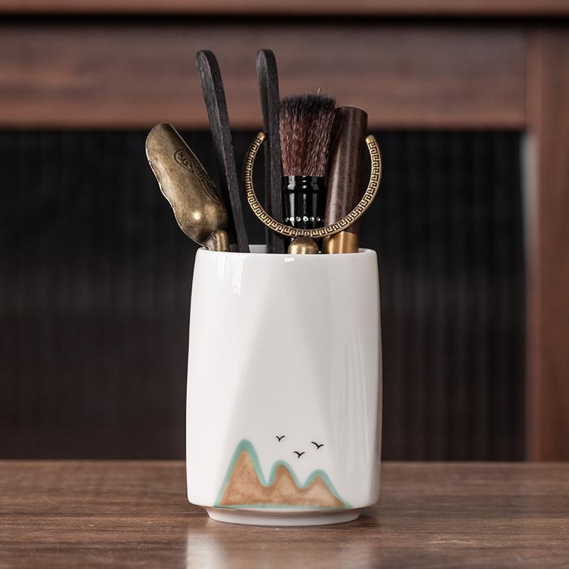 

Suet jade porcelain tea ceremony six gentlemen accessories tea needle teaspoon tea clip pen holder tea brush high-grade Chinese pen holder