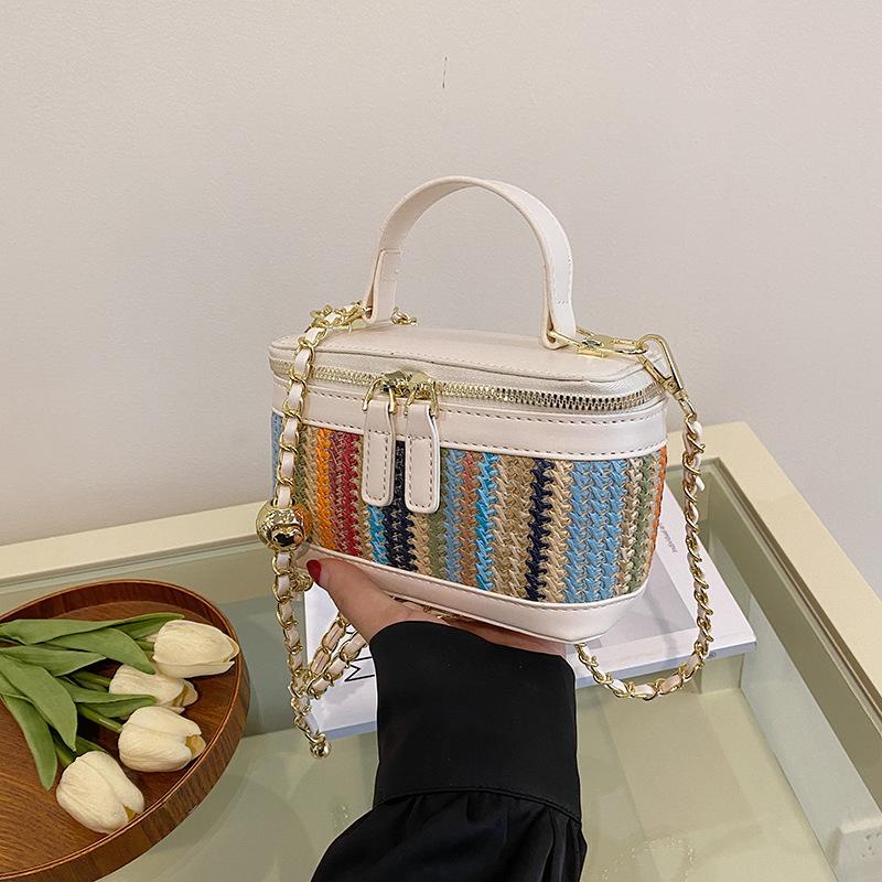 Women's Square Shoulder Bag Square Bag with Woven Chain Pouch Ethnic Bohemian Style