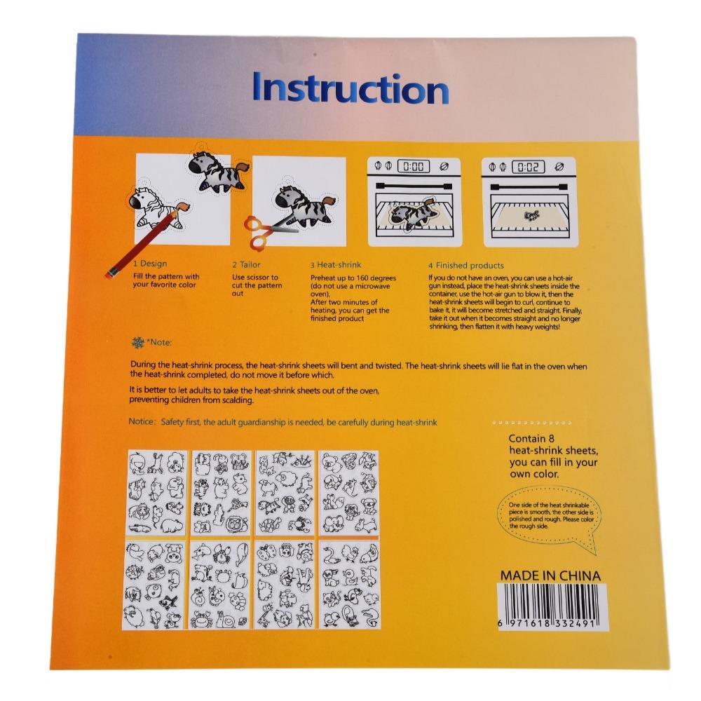 8 PCS Cute Animal Heat Shrink Sheets White Colorable Shrinky Art Paper Different Patterns Shrink Plastic Sheets Craft Making