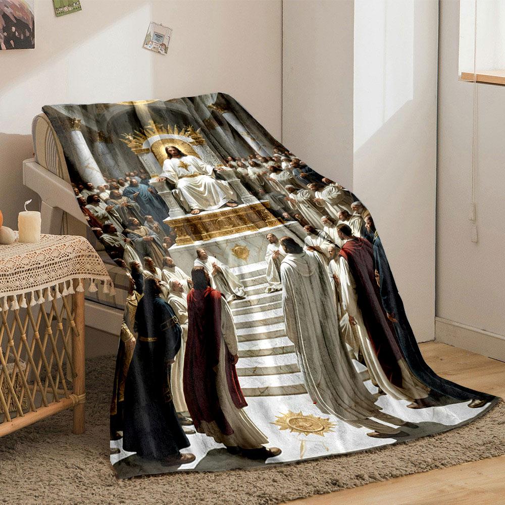 Jesus Enthroned Crowded Church Printed Blanket for Living Room Bed Couch lunch break Soft Cozy Blanket for Friend's festival Gift