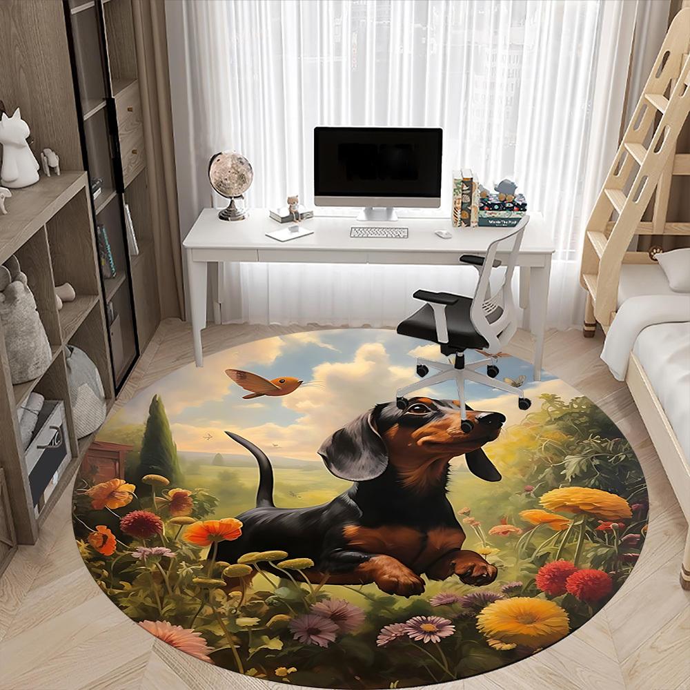 1pc Floral Garden Dachshund Chair Carpet for Office Machine Washable Rug for Office, Good Gift for Family or Friends Yy251225241