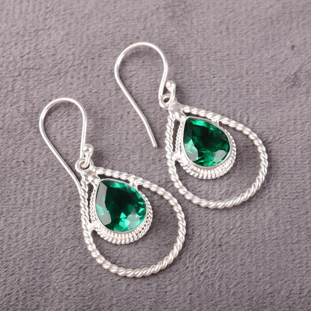 Green Emerald Gemstone Jewelry, 925 Solid Sterling Silver Earrings, Handmade Beautiful Jewelry, For Wedding Gift