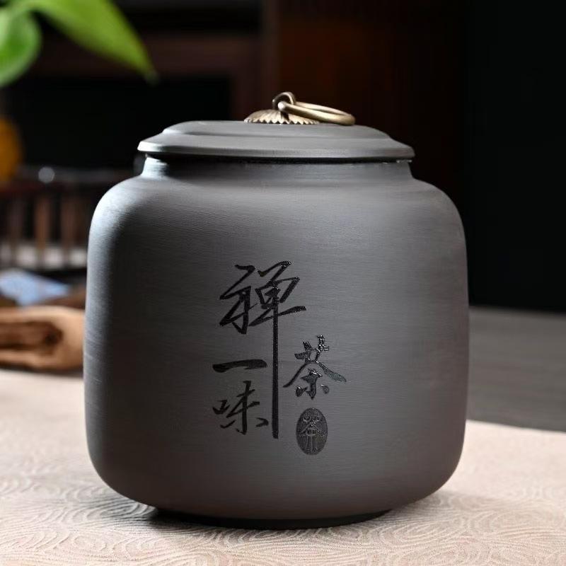 Creative Black purple clay tea can Ceramic Tea pot sealed candy jar ore purple Art tea can Moisture-proof Sealed Storage pot