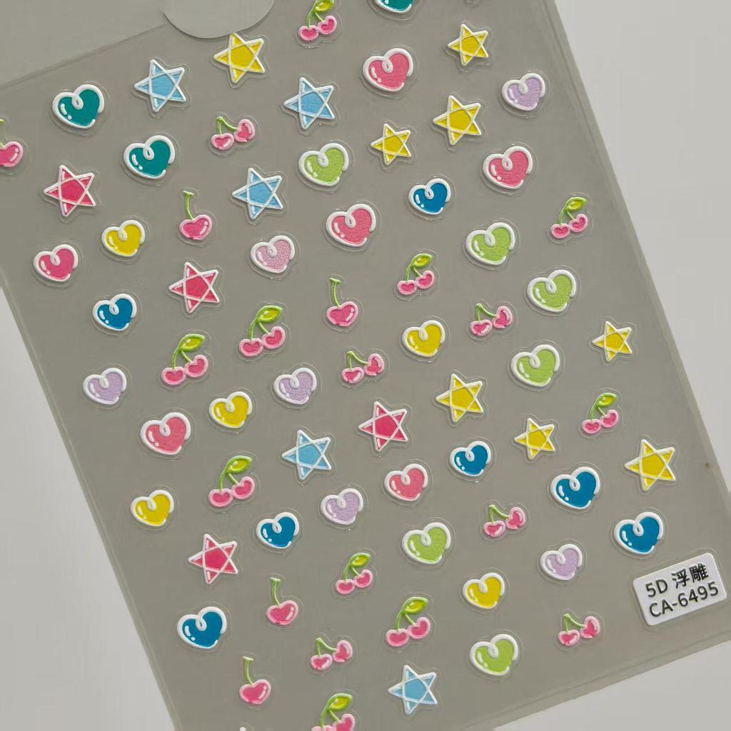 Dopamine 5D Embossed Smile Face Five-Petal Flower Nail Art Stickers