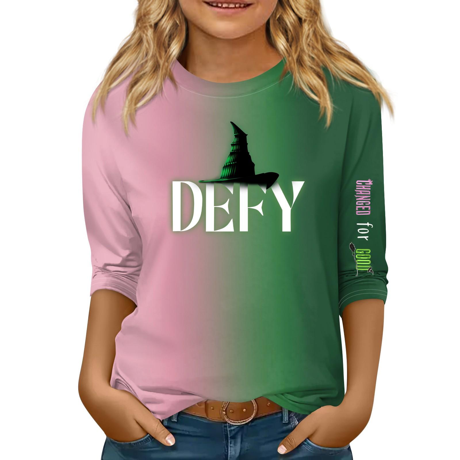 

Детская футболка с рукавом 3/4, повседневная футболка с принтом, круглый вырез, блузка-пуловер 160