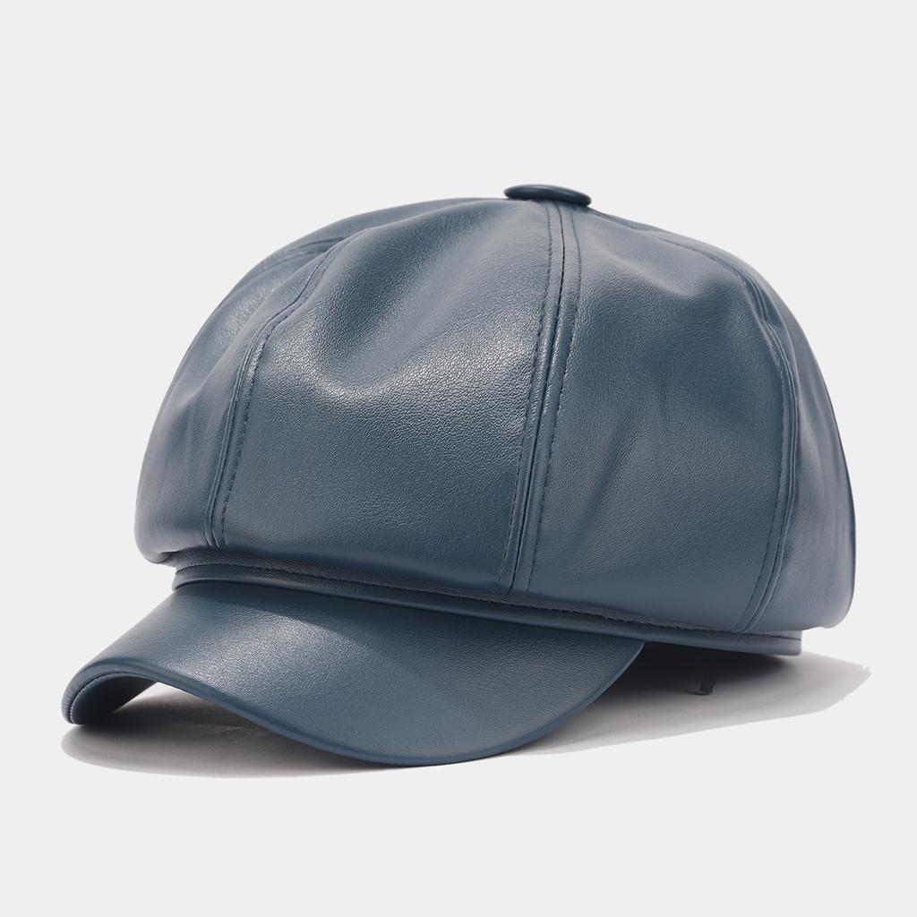 Retro Fashion Ladies' PU Leather Octagonal Hat Versatile Temperament Circumference Korean Streetwear Accessory crochet beret cap