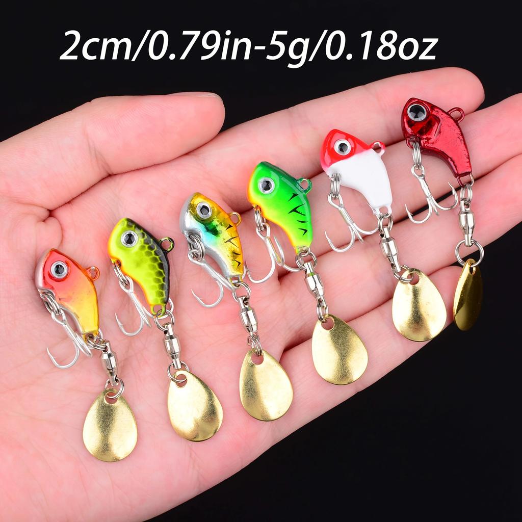 6Pcs Rotating Metal VIB Vibration Bait, Spinner Spoon Fishing Lures Jigs, Trout Winter Fishing Hard Baits Tackle Pesca Lure Set