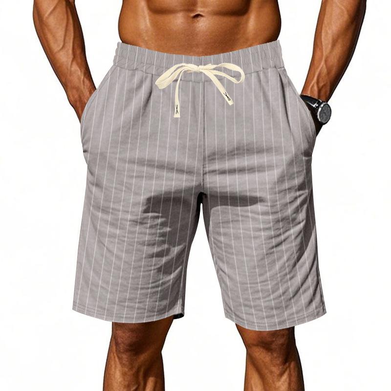 Herren S Leinen Lockerer Schnitt Gestreift Kordelzug Knielang Sommer Shorts