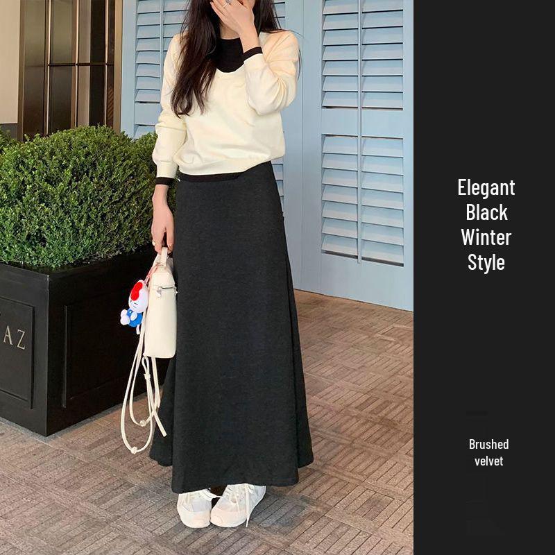 Women's High-Waist Gray Fishtail A-line Skirt – Elegant, Slimming Elastic Waist for Spring/Autumn