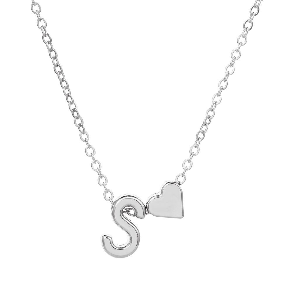 European & American Alphabet Love Heart Pendant Necklace – Versatile Peach Heart Clavicle Chain