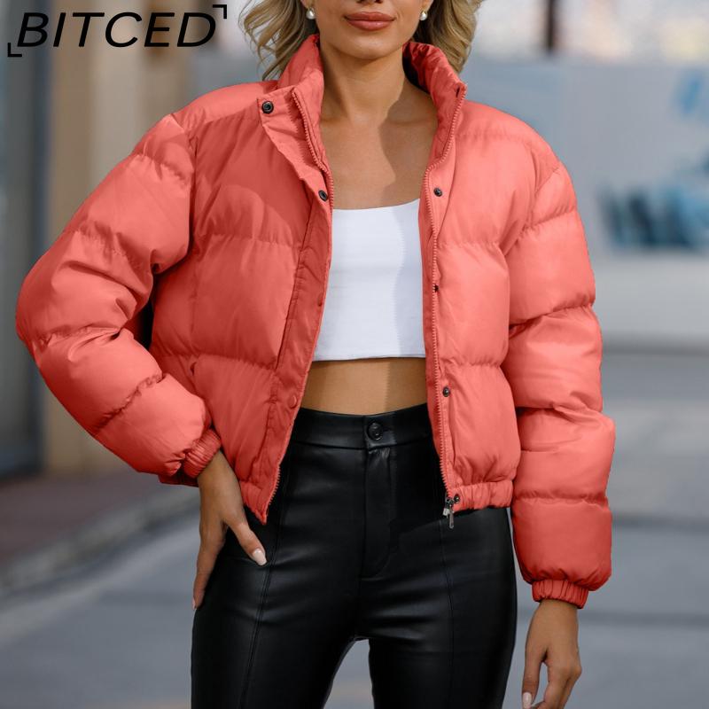 BITCED Autumn/Winter Women's Short-Length Cotton Coat Women's Long-Sleeved High-Neck Thermal Jacket Loose-Fit Casual Cotton Coat