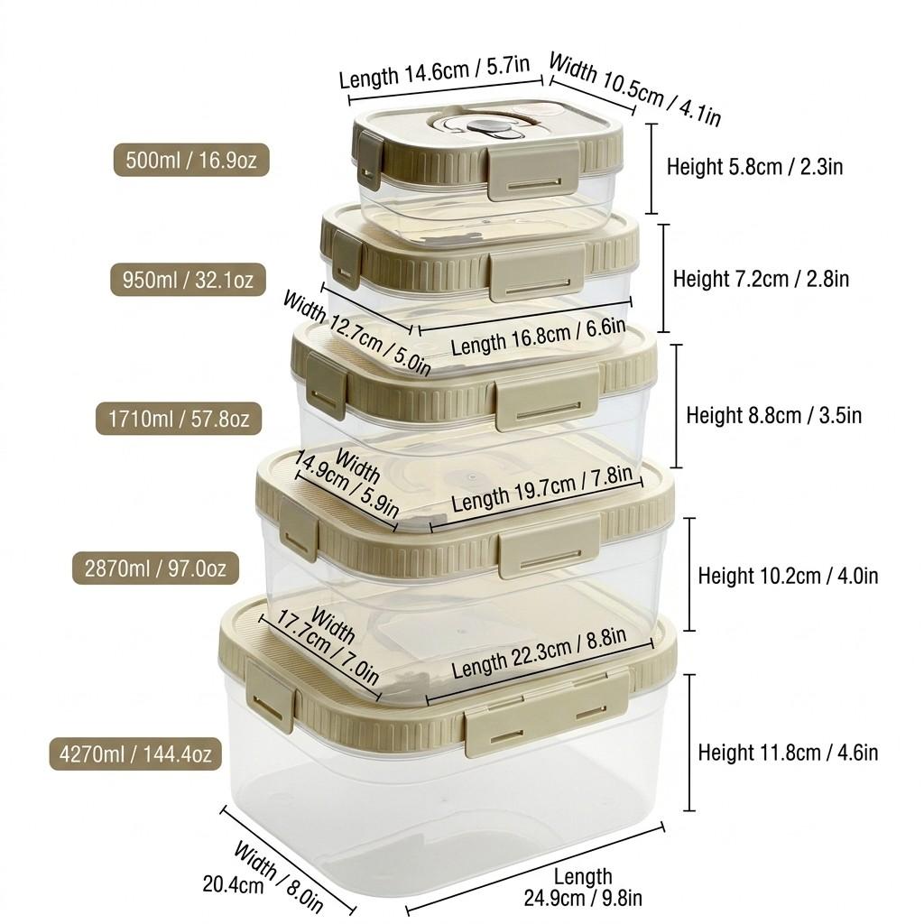Plastic Sealed Preservation Box With Lid&Handle Stackable Meat Fresh-keeping Fruit Vegetable Storage Container Microwaveable