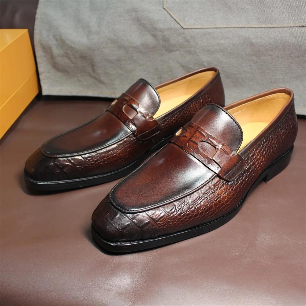 Fashion Classic Men's Cowhide Penny Loafers Casual Office Business Shoes Suitable for Formal Parties And Weddings