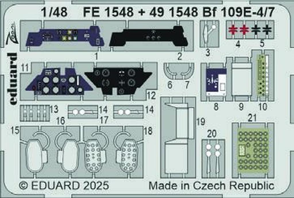 Eduard 1/48 Bf109E-4/7 Etching Parts (for Tamiya) Plastic Model Kits EDU491548 (Airplane)