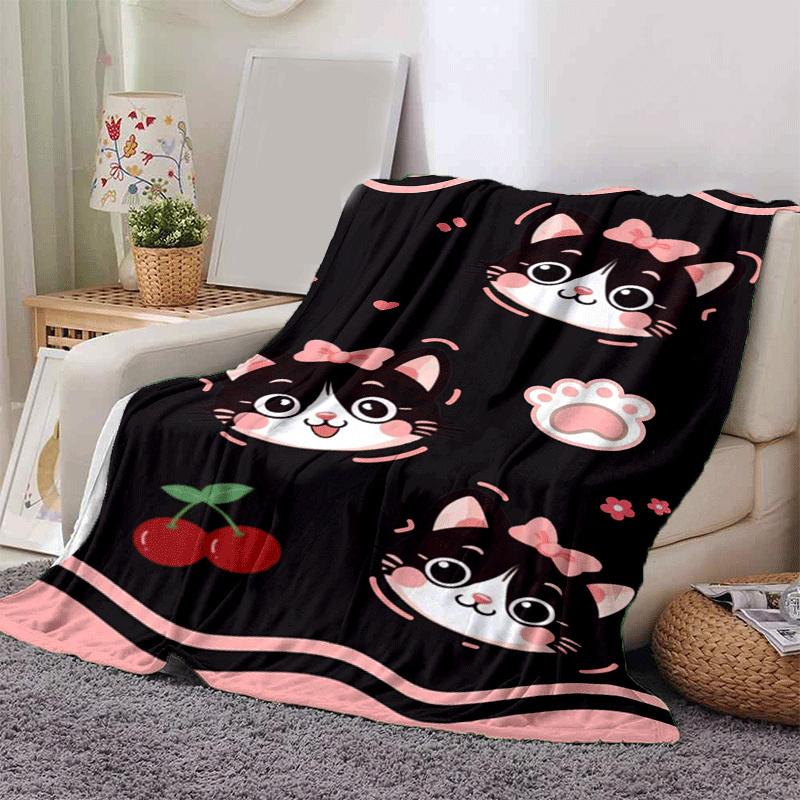 1pc Kitten Printing Lightweight Flannel Blanket, Comfortable and Warm Blanket, for Camping Sofa Bed and Couch Office, Gift