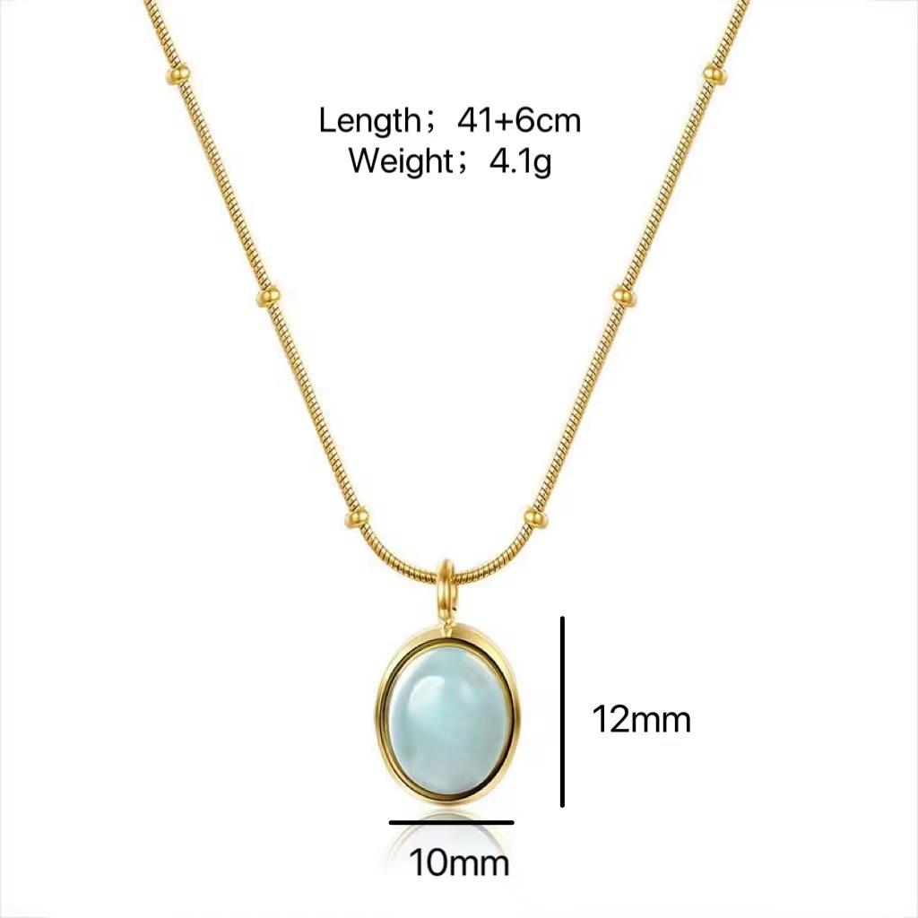 

Titanium Steel Star Sea~ Stone Blue Oval Aquamarine Necklace Color Retention Plated 18K Gold Collarbone Chain