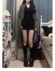 Black silk matching skirt stepmother hip skirt black long-sleeved dress female sexy spice girl little mother skirt