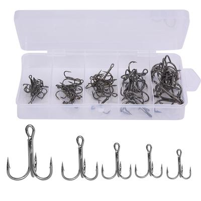 50 Pcs Fishing Hooks Treble Hook Sharpened Barbed High Strength Metal Fishhook Accessories Kit