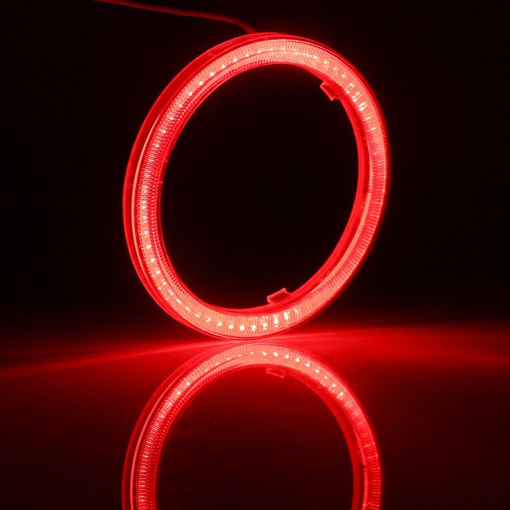 Grandview COB Squid Ring 80mm Red Headlight with Cover Ballast Angel Eye for Car Set of 2 (Upgraded Version)