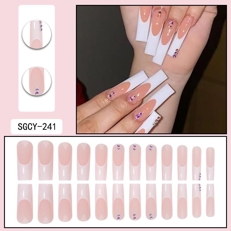 Disposable Press-On Nails With Rhinestone Accents French Tip White Edge Minimalist Style Glue Gel Adhesive Options