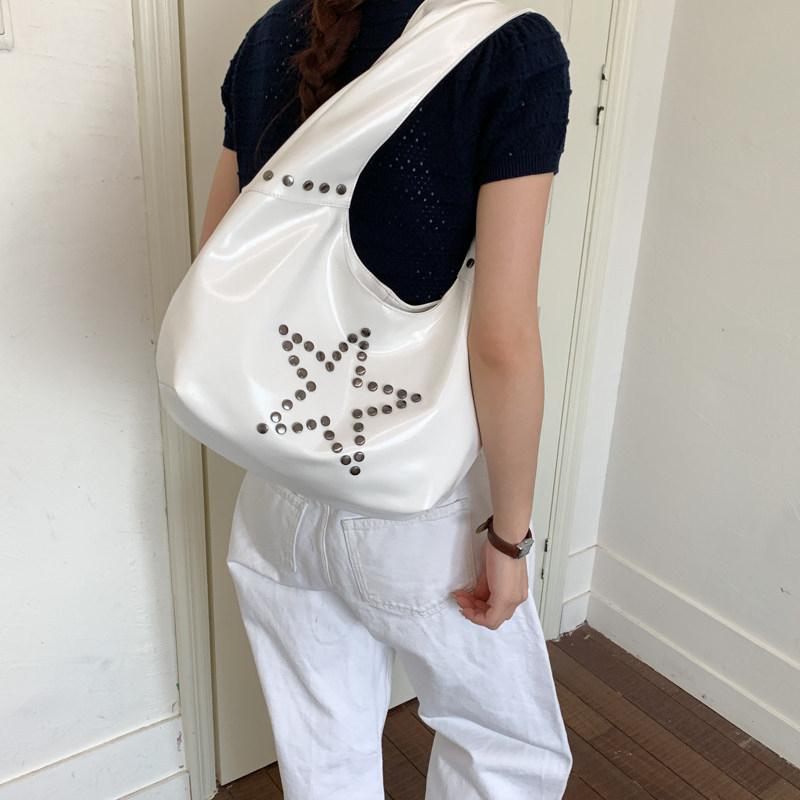Korean Style INS Minimalist Retro Star Rivet Crossbody Bag Large Capacity Women's Shoulder Bag Versatile Handbag