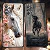 Custodia Nera Bianca Cavalli al Galoppo per Telefono Samsung A15 A13 A35 A55 A51 A71 A41 A31 A21S A03S A05 A23 A25 A33 A53 A73 5G Cover