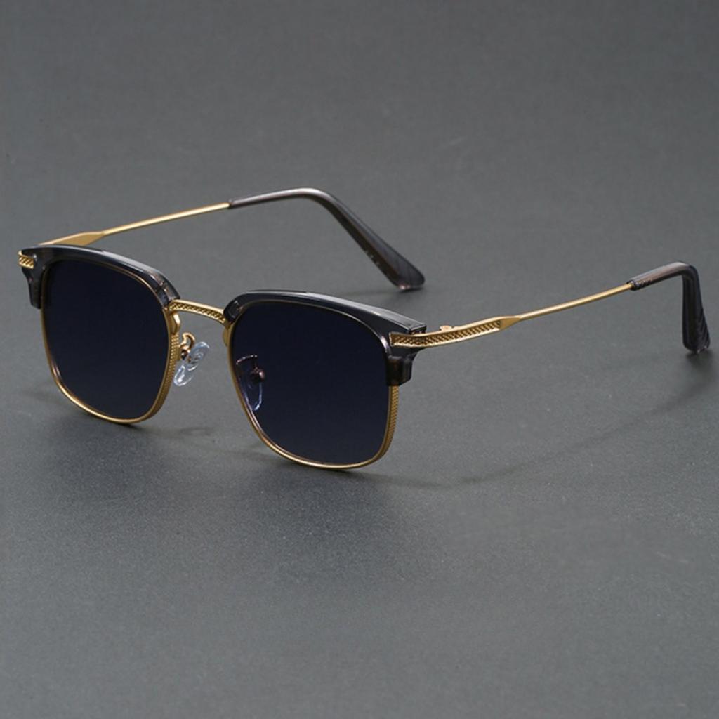 New Fashion Half Frame Sunglasses Retro Rectangular Design Black Grey Lens UV Protection Stylish Eyewear