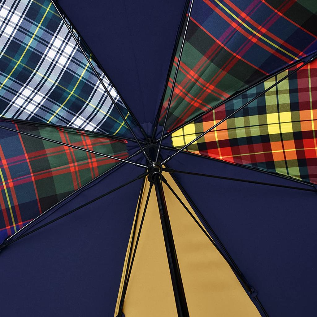 65cm Long HATCHIBRAFOR 65x8 Tartan Maple Made In Japan Women's Umbrella, Check, Handle, (Yellow)