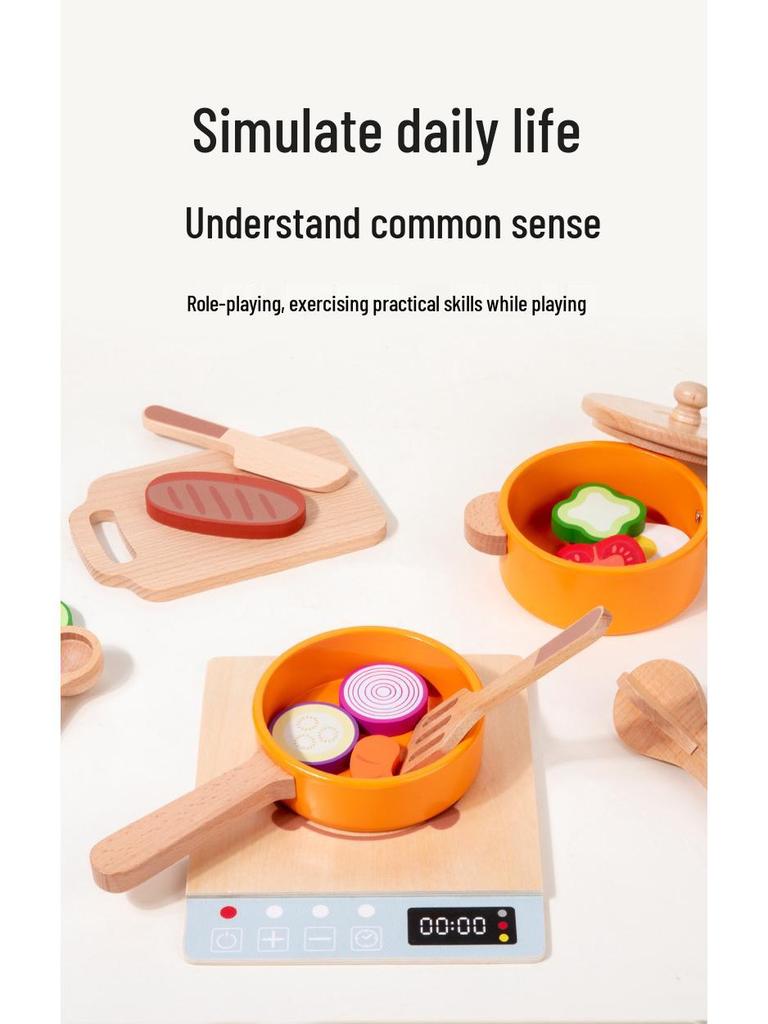 Kids' Wooden Cooking Set: Pretend Play Pots, Pans, and Utensils for Fun Simulation Cooking