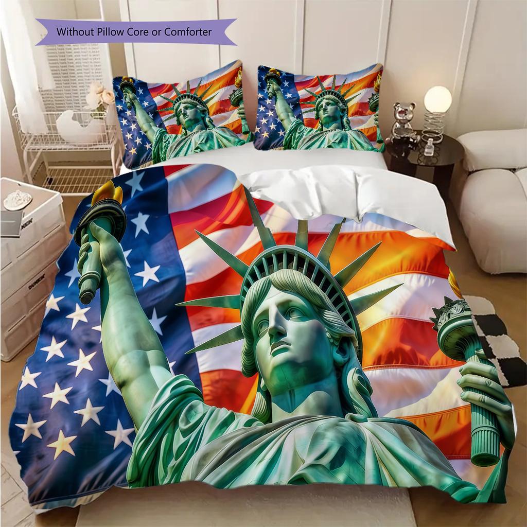 Statue of Liberty, USA Bedding, Duvet Cover, Pillowcase, Home Decoration, Birthday Gift (1 * Duvet Cover+2 * Pillowcase, Coreless)