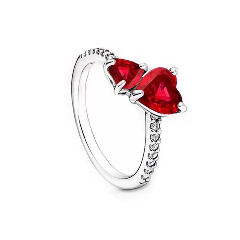 New 925 Sterling Silver Red Heart Stone Size 6 7 8 9 Love Ring Fine Rings Wedding Valentine's Day Fashion Jewelry for Women Gift