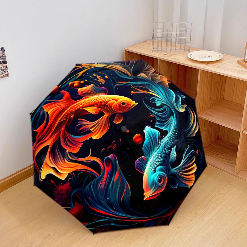 1 PC Automatic Folding Umbrella - Koi Pattern, Portable & Foldable Design with 8 Ribs, Christmas Birthday Gifts