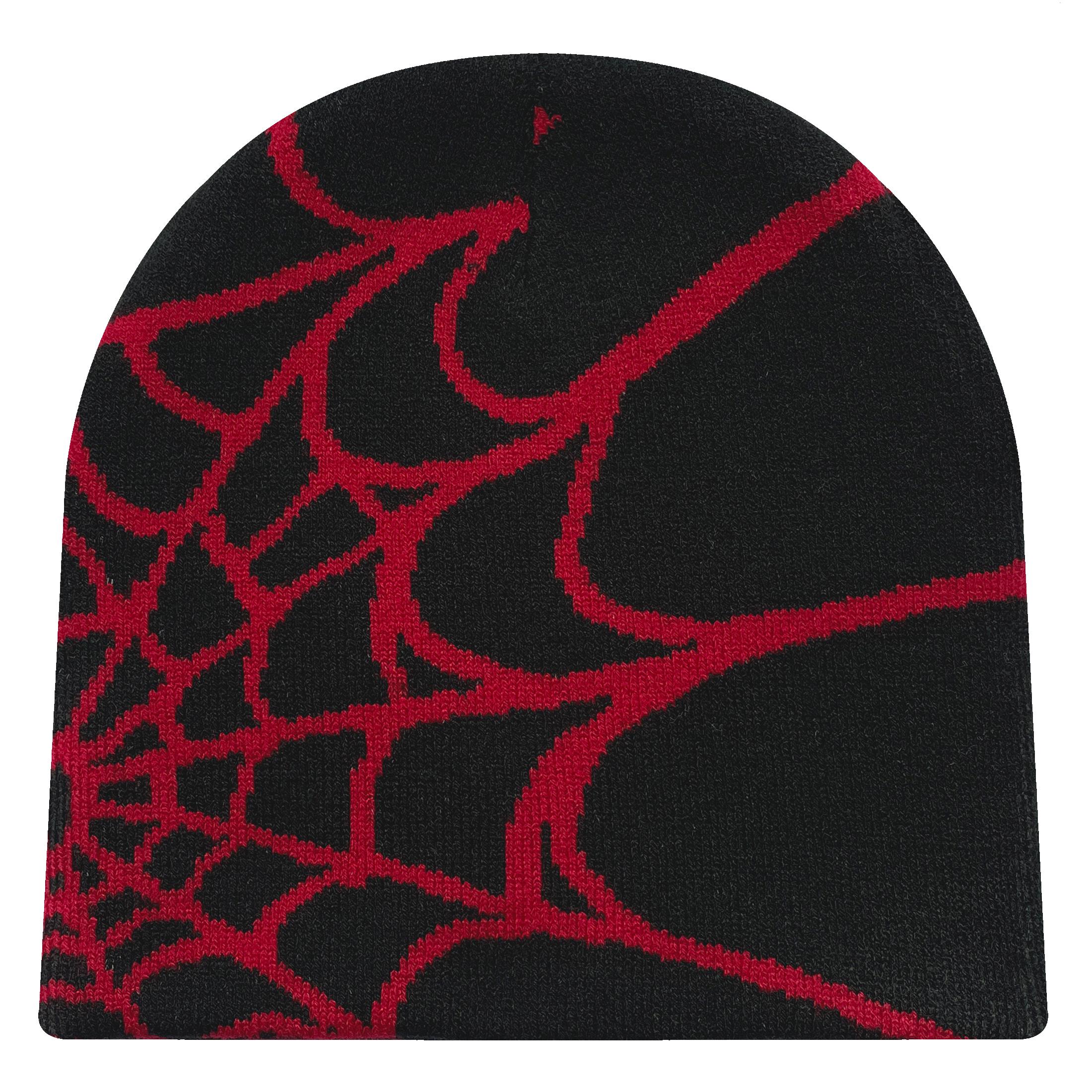 Gothic Stil Spinnenmuster Strickmütze, Warme Wintermütze für Damen, Lässige Mütze für Herren, Strickmütze für den Außenbereich red