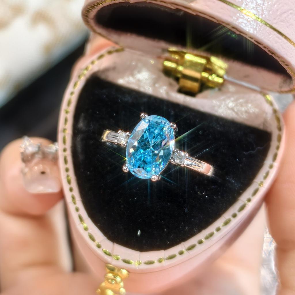 2026 Para Green Ice Flower Cut Crushed Ice Zircon Marriage Proposal Open Ring Women's Fashion Temperament Simple Wedding Ring Ring