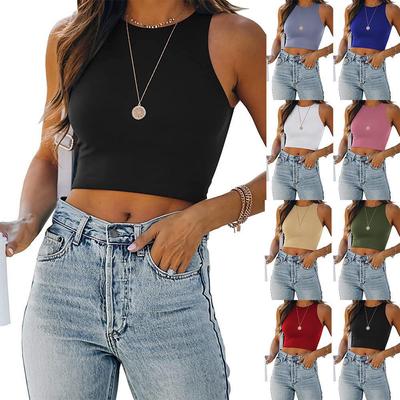 2023 Summer Sleeveless Round Neck Solid Color Vest T-Shirt - Women's European & American Style