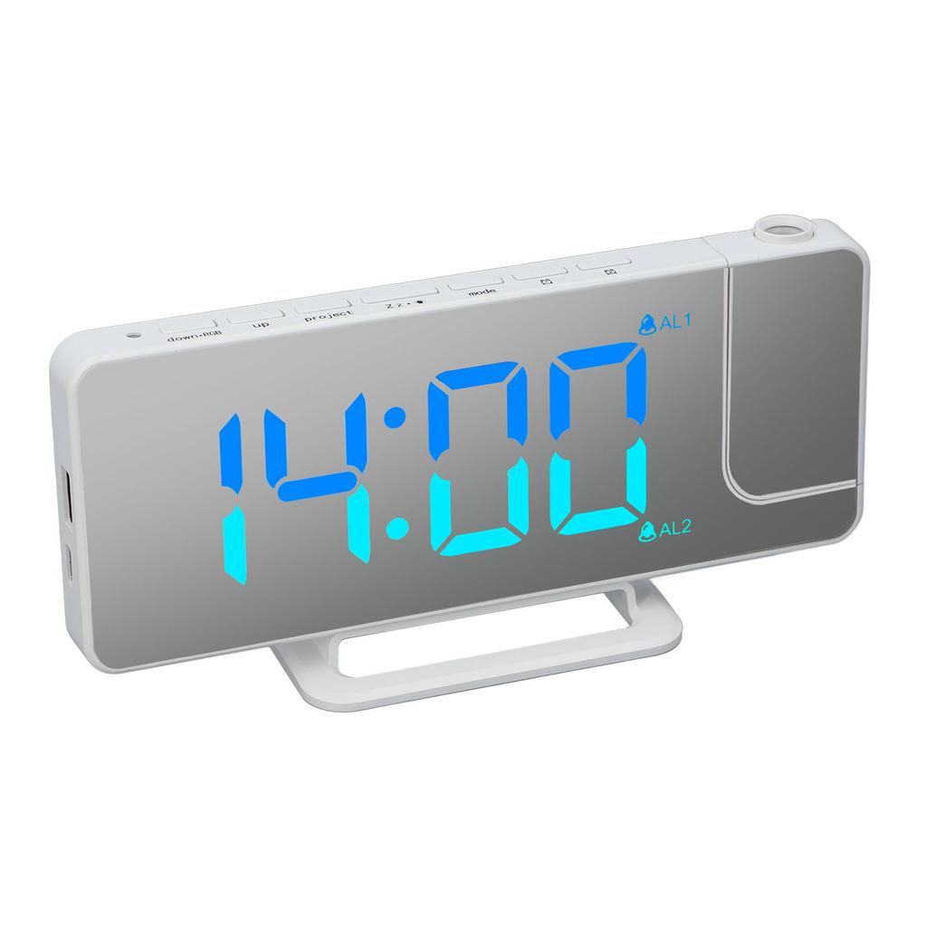 Projektionswecker, 7,4 Zoll LED-Spiegel, Digitalwecker mit Projektor, RGB-Licht und USB-C-Anschluss