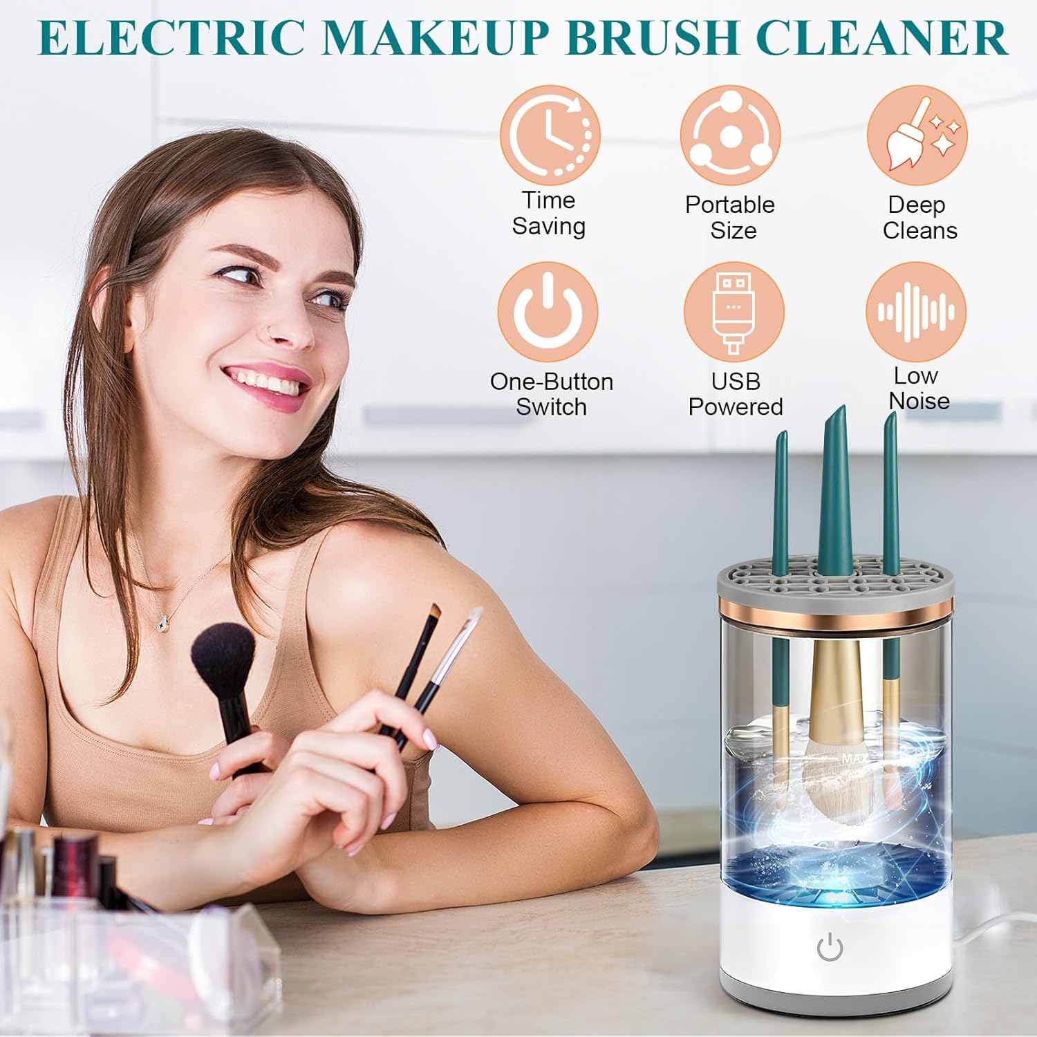 

Electric Makeup Brush Cleaner - Automatic Cosmetic Brush Cleaner for All Size Beauty Makeup Brushes Set - Multi Functional Tool for Automatic
