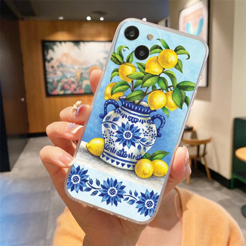 Retro Fruit Lemon Phone Case For iPhone 15 16 14 13 12 11 Pro Max 16E XS XR Max 7 8 16 Plus SE2 Soft TPU Clear Cover