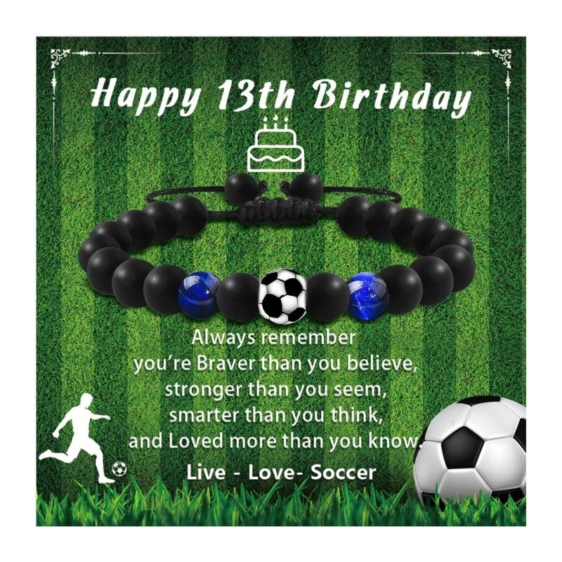 

Elastic Stretch Football Bead Bracelet Artistic Glass Beads Bangle Comfort Fit Sporty Accessory for Men and Women