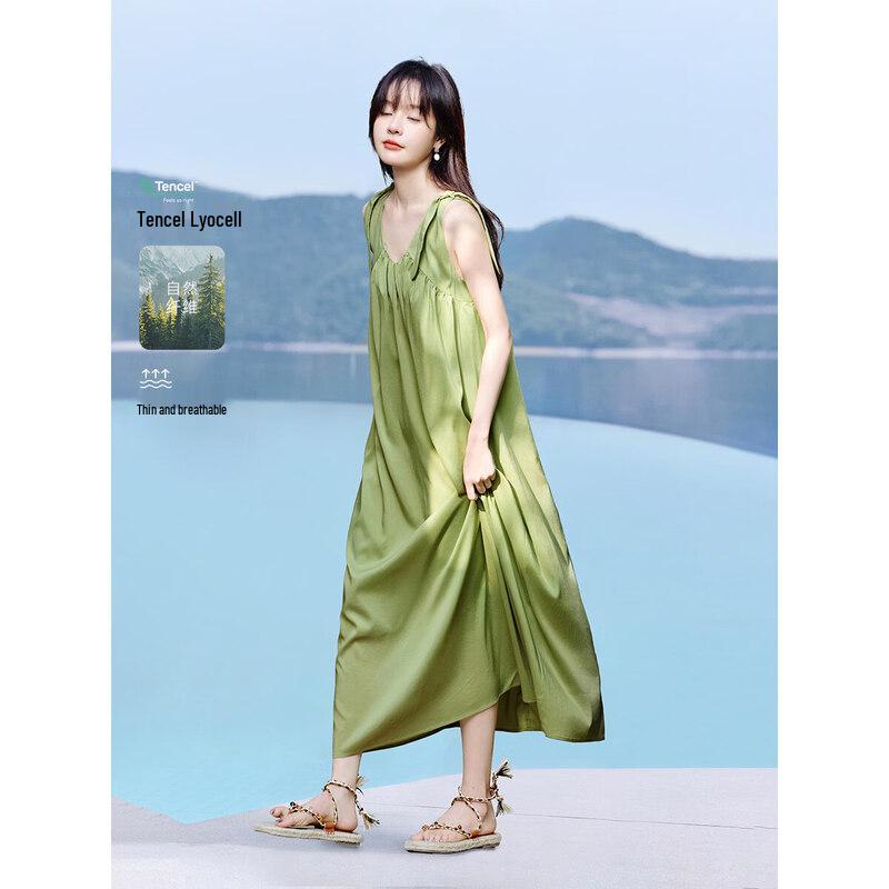 Tencel Flowy Sleeveless A-Line Resort Dress L