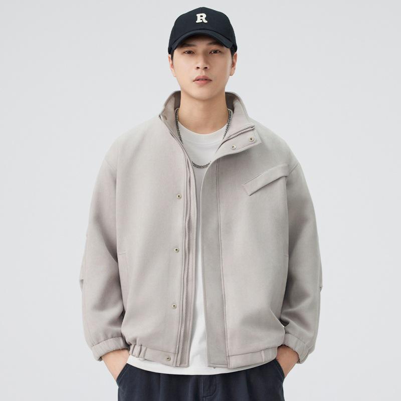

Premium Men s Trendy Loose-Fit Stand Collar Jacket for Autumn/Winter XL сірий колір
