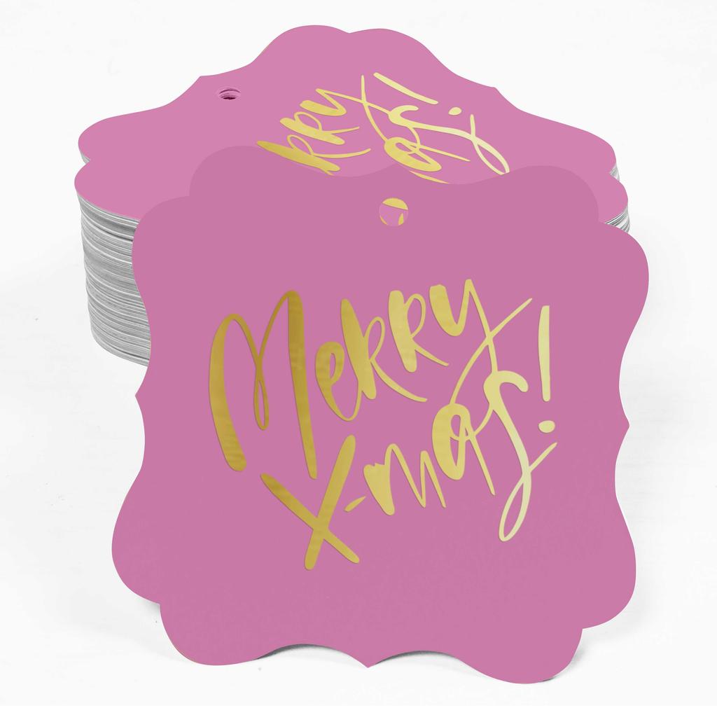 Inkdotpot Pack Of 100 Real Gold Foil Bracket Shape Paper Tags Merry X-Mas Christmas Favor Hang