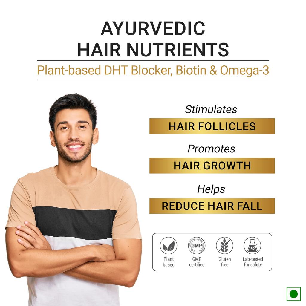 SESA Ayurveda Haarvitamine Biotin-Tabletten DHT-Blocker 60 Kapseln - Pflanzenbasiert Glutenfrei Nährstoffe Mit Omega-3 & Leinsamen | Kontrolliert das Haar