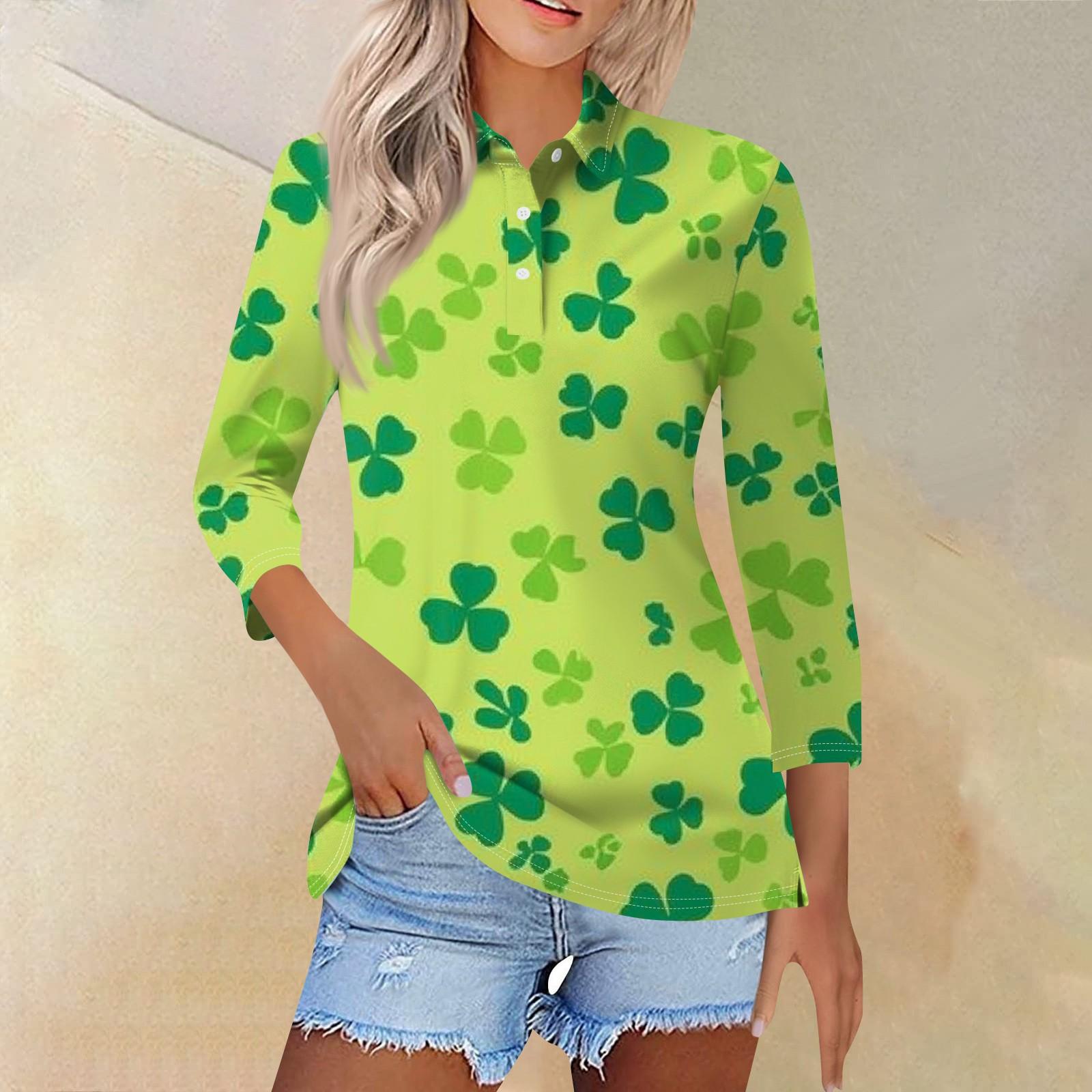 

Women s Fashion Casual Lapel 3/4 Sleeve Print Shirt Women s Button Up Tops L