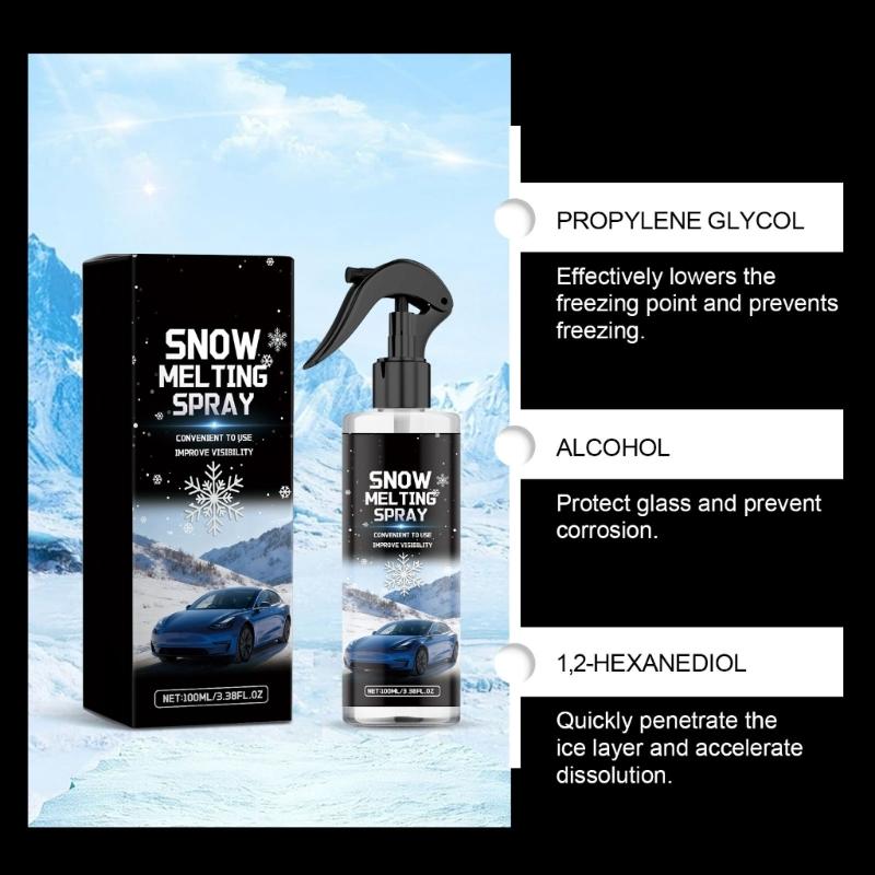 Fast Thaw Ice Melt Sprayed For Car Mirrors Windshield Frosts Prevention Compacted 100ml Bottle Winter Driving Essential