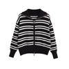 2025 Autumn Women's European & American Style Striped Lapel Long Sleeve Zipper Cardigan Jacket