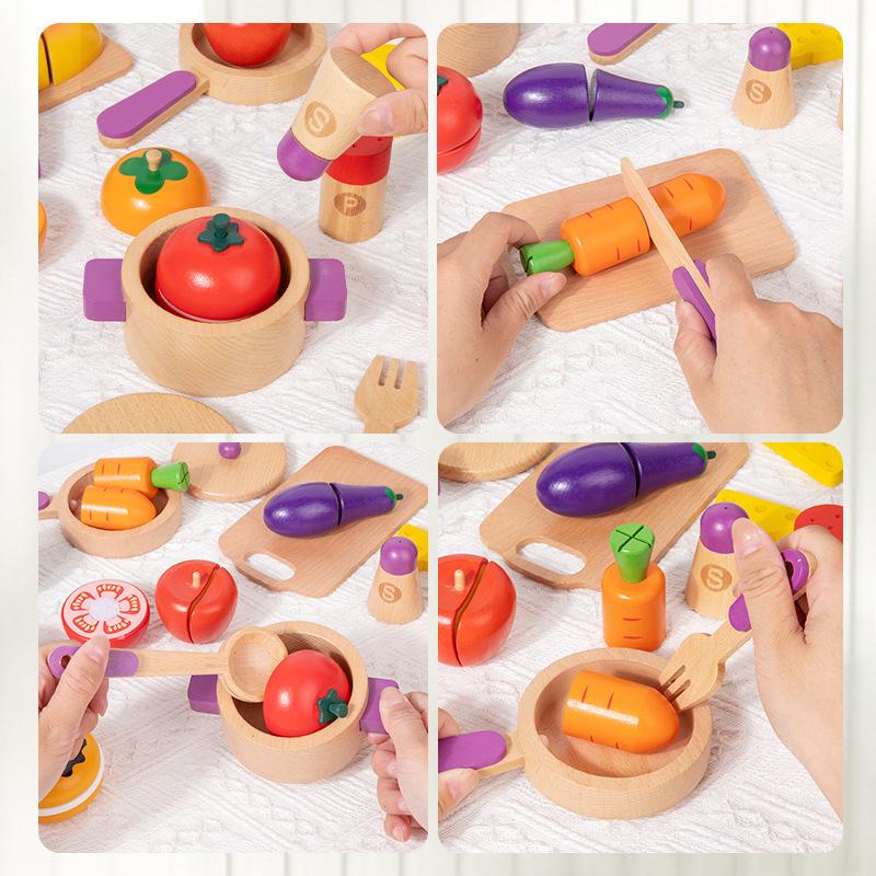 Children's Wooden Kitchen Playset: Pretend Cooking Utensils & Food Cutting Toys