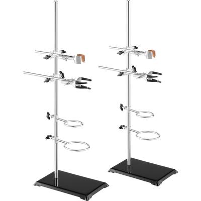 Lab Stand Support, Laboratory Retort Support Stand 2 Sets, Steel Lab Stand 59.9 Cm Rod and 21.1 X 13.5 Cm Cast Iron Base, Includes Flask Clamps